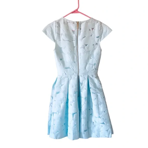 Ted Baker Baby Blue Laureto Fit & Flare Lace Dress Pleated Skirt Net Cut Outs - Picture 14 of 16